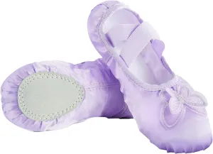 Phineein Enchanting Butterfly Ballet Shoes for Girls Ballerina Flats for Kids Dance - Soft Satin, Split Sole