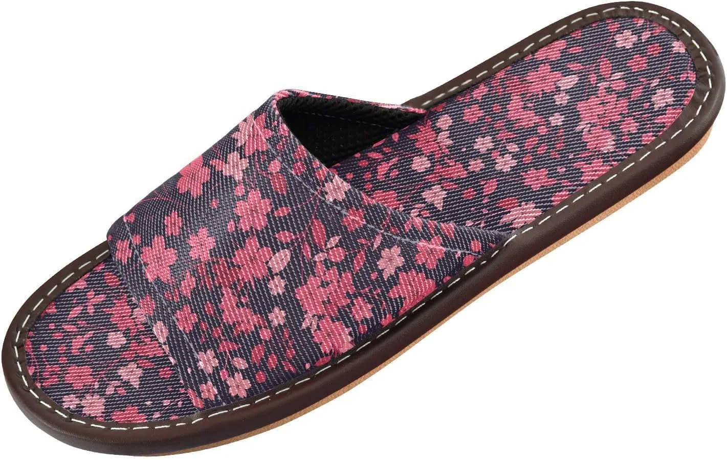 Pink Cherry Blossom Dark Womens Shower House Slippers Reusable Slides Sandals for Home Bedroom Outdoor
