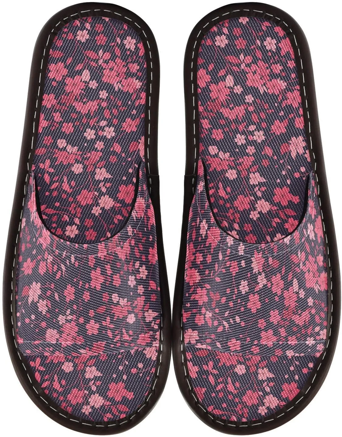 Pink Cherry Blossom Dark Womens Shower House Slippers Reusable Slides Sandals for Home Bedroom Outdoor