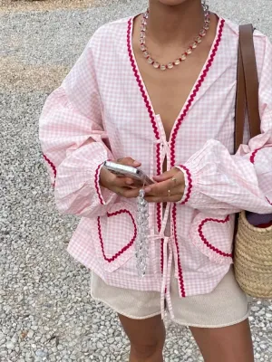 Pink Gingham Boho Blouse | Relaxed | Chic and Playful