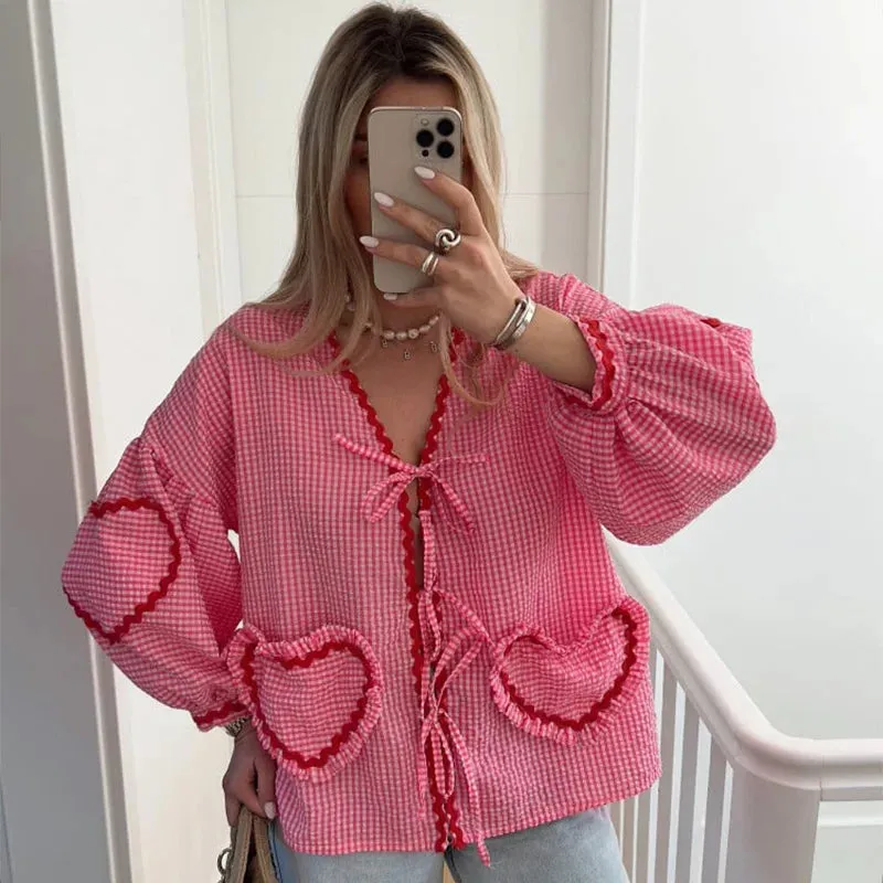 Pink Gingham Boho Blouse | Relaxed | Chic and Playful