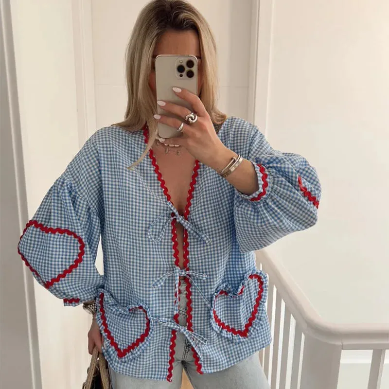 Pink Gingham Boho Blouse | Relaxed | Chic and Playful