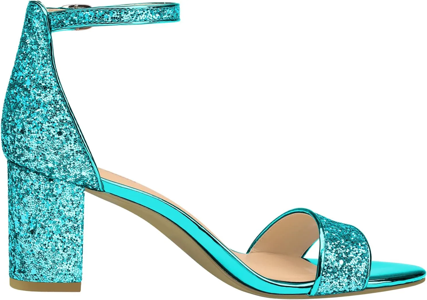 PIZZ ANNU Women's Open Toe Ankle Strap Low Block Chunky Heels Sandals Party Dress Pumps Shoes Strappy Buckle Sandals with 2.6" Tall Thick Heel Design