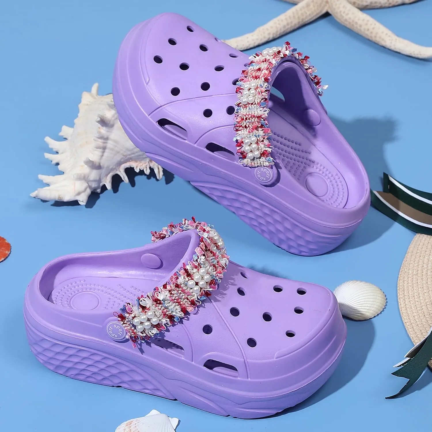 Platform Clogs for Women Summer Garden: 2.4” Chunky Heel - Waterproof Beach Sandals Slippers