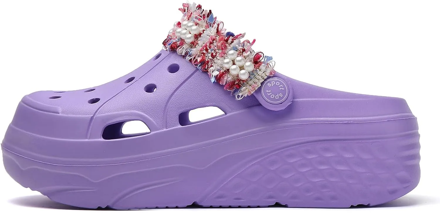 Platform Clogs for Women Summer Garden: 2.4” Chunky Heel - Waterproof Beach Sandals Slippers