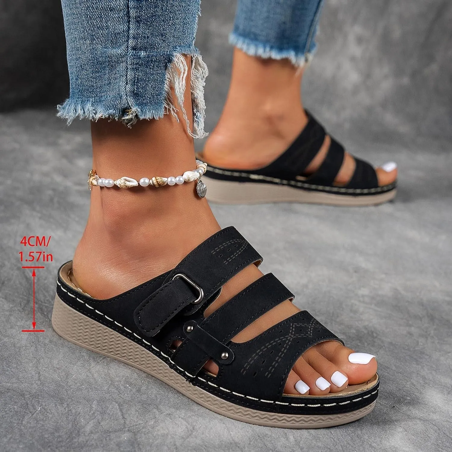 Platform Sandals Women Dressy Wide Wedge Sandals With Arch Support Comfortable Beach Slip-On Flat Casual Slides