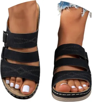 Platform Sandals Women Dressy Wide Wedge Sandals With Arch Support Comfortable Beach Slip-On Flat Casual Slides