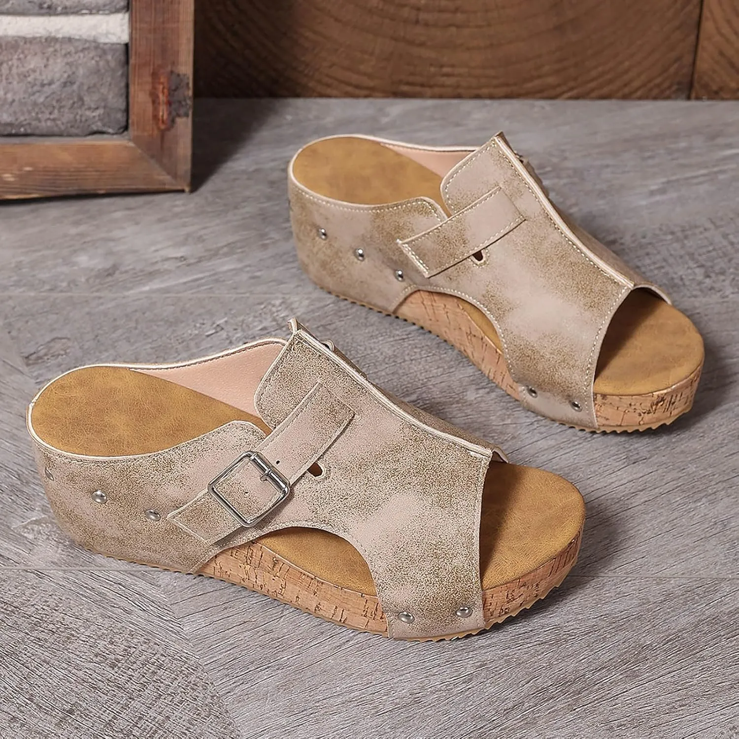 Platform Sandals Women Open Toe Cushioned Insole Arch Support Slip On Retro Wedge Sandals for Women 2025 Platform