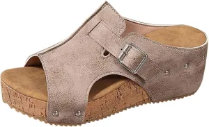 Platform Sandals Women Open Toe Cushioned Insole Arch Support Slip On Retro Wedge Sandals for Women 2025 Platform