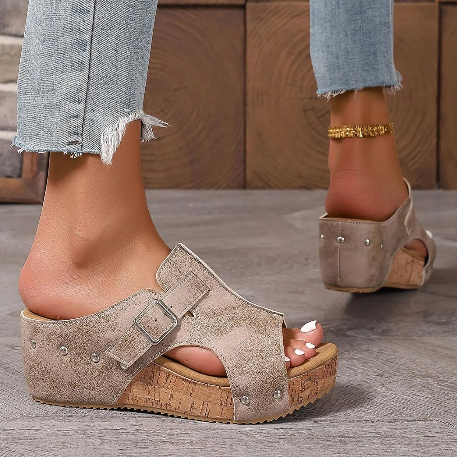 Platform Sandals Women Open Toe Cushioned Insole Arch Support Slip On Retro Wedge Sandals for Women 2025 Platform