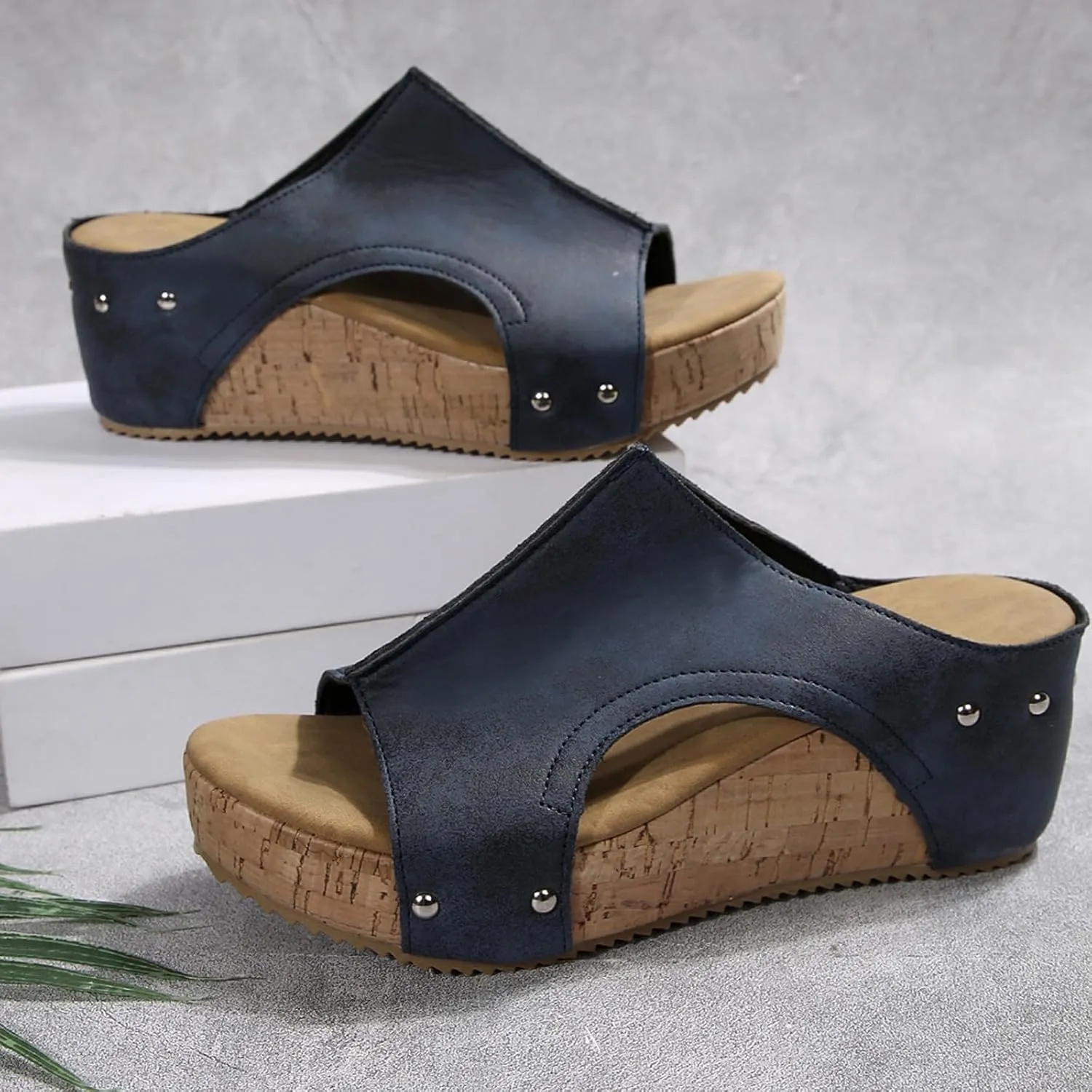 Platform Sandals Women Thick Sole Cork Wedge Sandals Comfy Wide Width Non-Slip Open Toe Summer Beach Slides Sandals