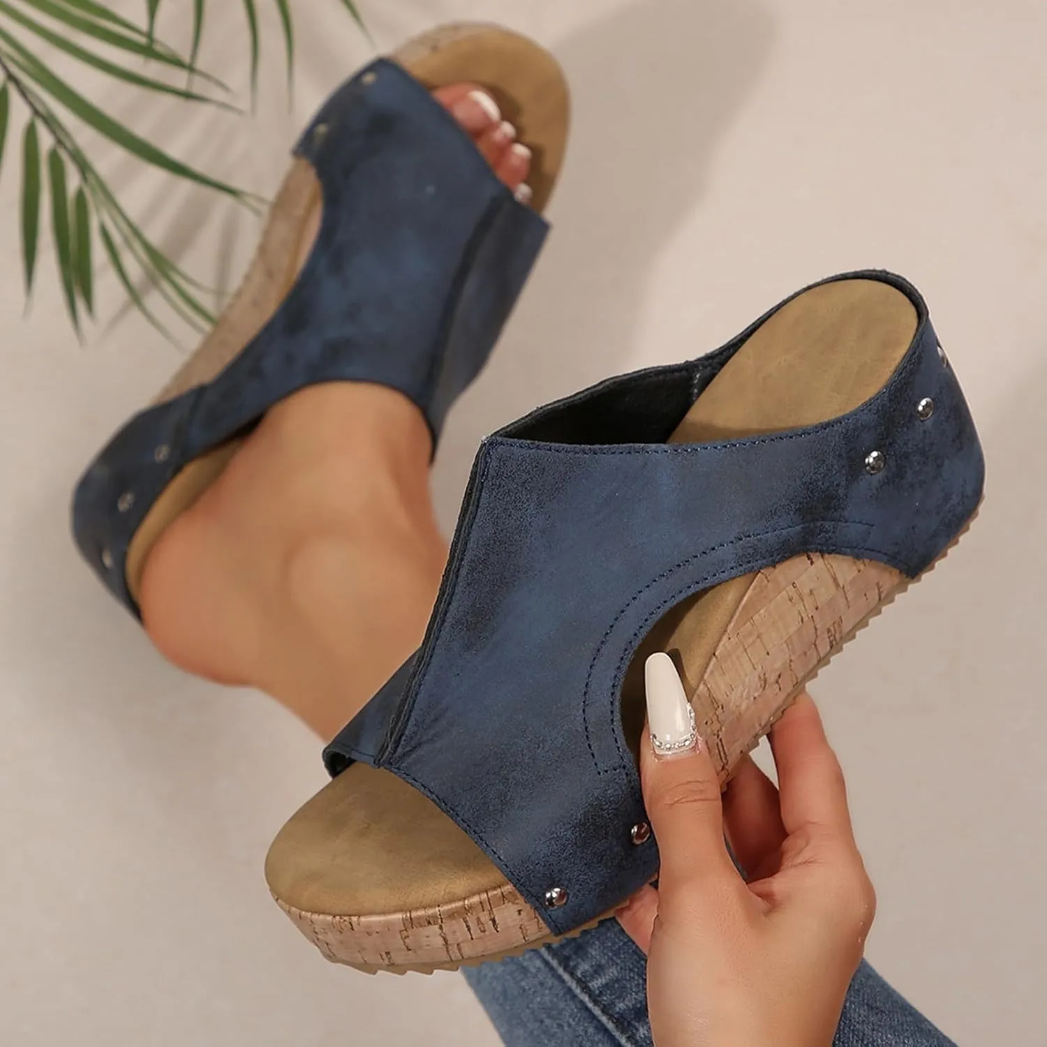 Platform Sandals Women Thick Sole Cork Wedge Sandals Comfy Wide Width Non-Slip Open Toe Summer Beach Slides Sandals
