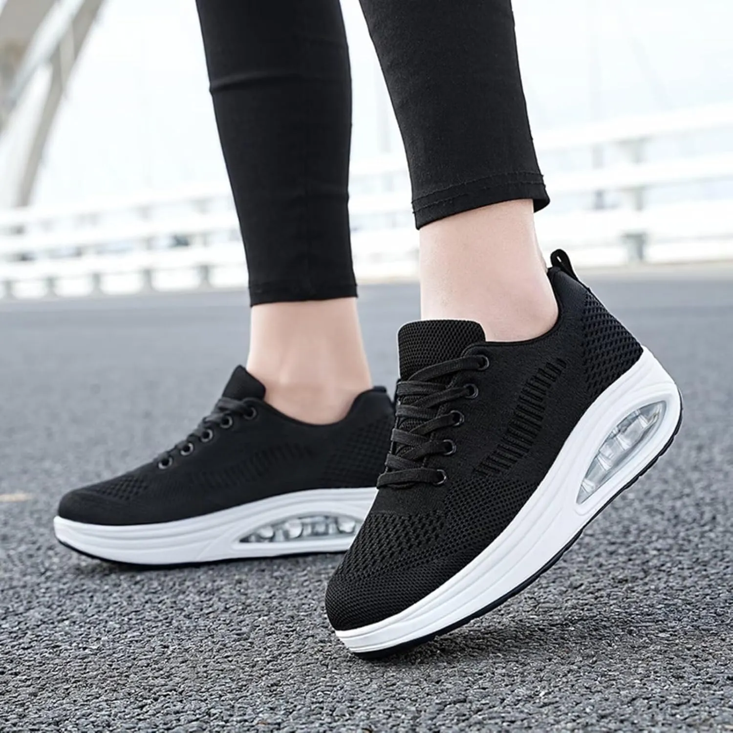 Platform Sneakers for Women Walking Shoes Comfortable All Day Standing Wedge Rocker Bottom 2 inch Thick Air Cushion