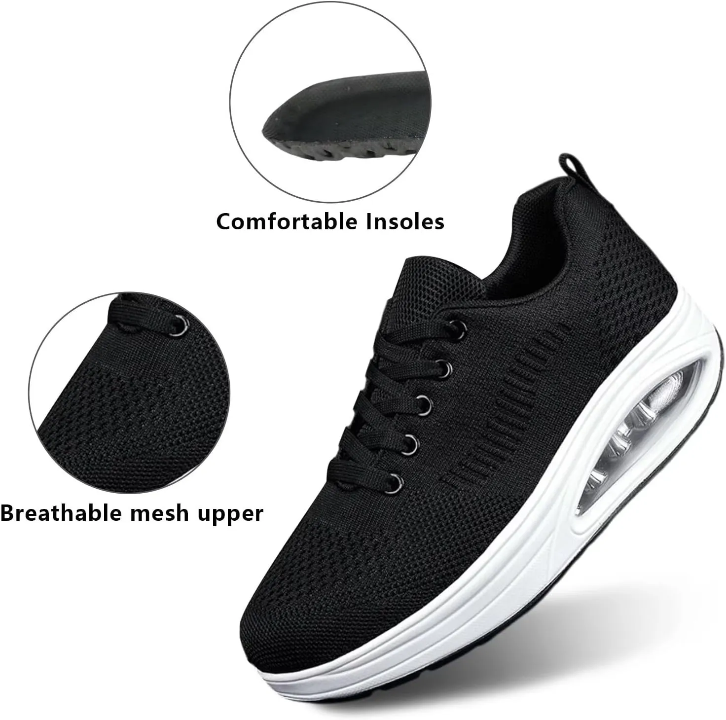 Platform Sneakers for Women Walking Shoes Comfortable All Day Standing Wedge Rocker Bottom 2 inch Thick Air Cushion