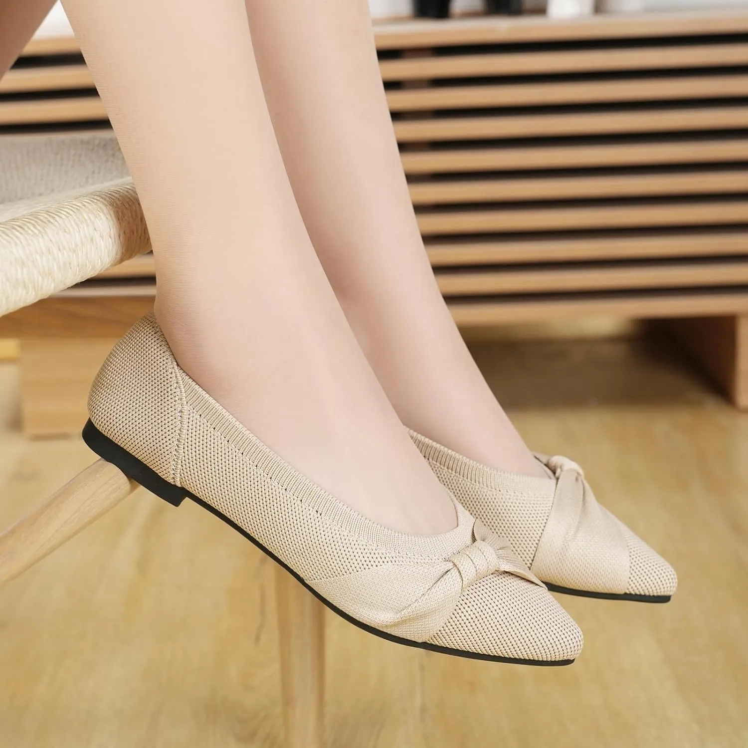 Pointed Toe Flats for Women Ballet Flats Comfortable Dressy Knit Lightweight Casual for Work Office Womens Flats
