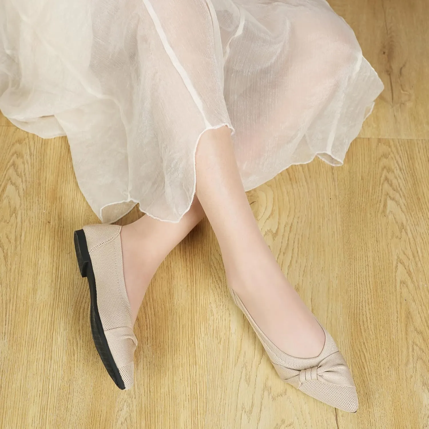 Pointed Toe Flats for Women Ballet Flats Comfortable Dressy Knit Lightweight Casual for Work Office Womens Flats