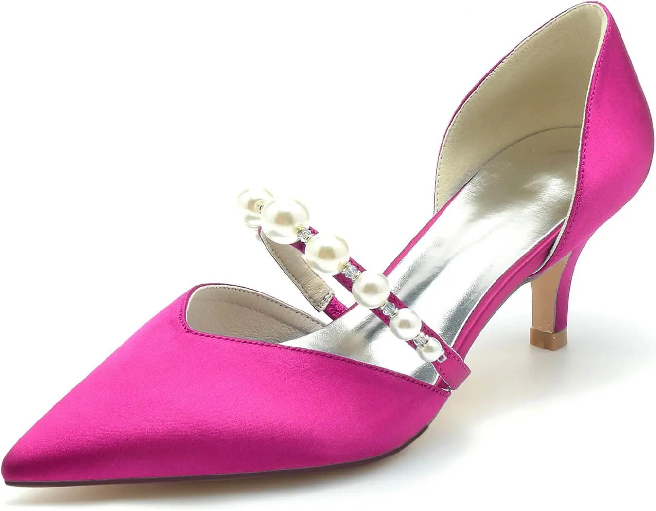 Pointed Toe Pearl Satin Wedding Shoes for Bride Low Heel Bridal Shoes for Women Satin Heels Prom Party Shoes 6869-17