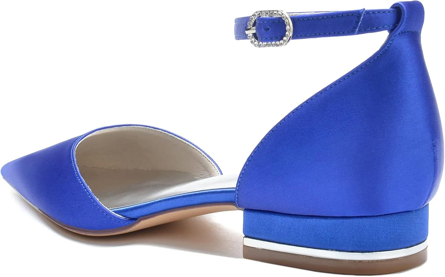 Pointed Toe Satin Wedding Flats Comfortable Wedding Shoes for Bride Low Heels Ankle Strap Bridal Flats Evening Prom Party Dress Shoes Pumps for Women