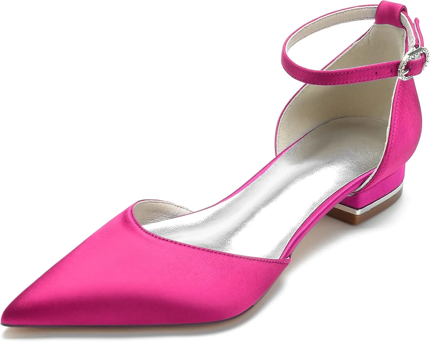 Pointed Toe Satin Wedding Flats Comfortable Wedding Shoes for Bride Low Heels Ankle Strap Bridal Flats Evening Prom Party Dress Shoes Pumps for Women