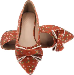 Pointy Toe Dressy Flats Shoes for Women Comfortable, Adorable Embroidered Bows, Red Cushioned Dance Shoes for Christmas