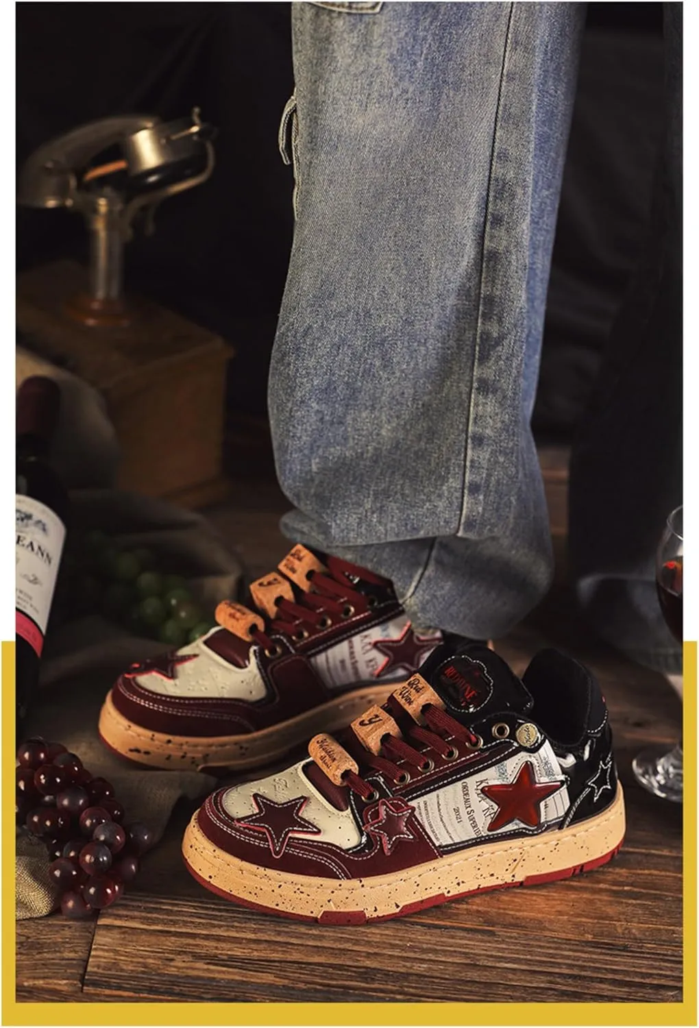 Premium Leather Y2K Retro Star Pattern Sneakers for Casual Wear with Comfortable Fit and Non-Slip Sole