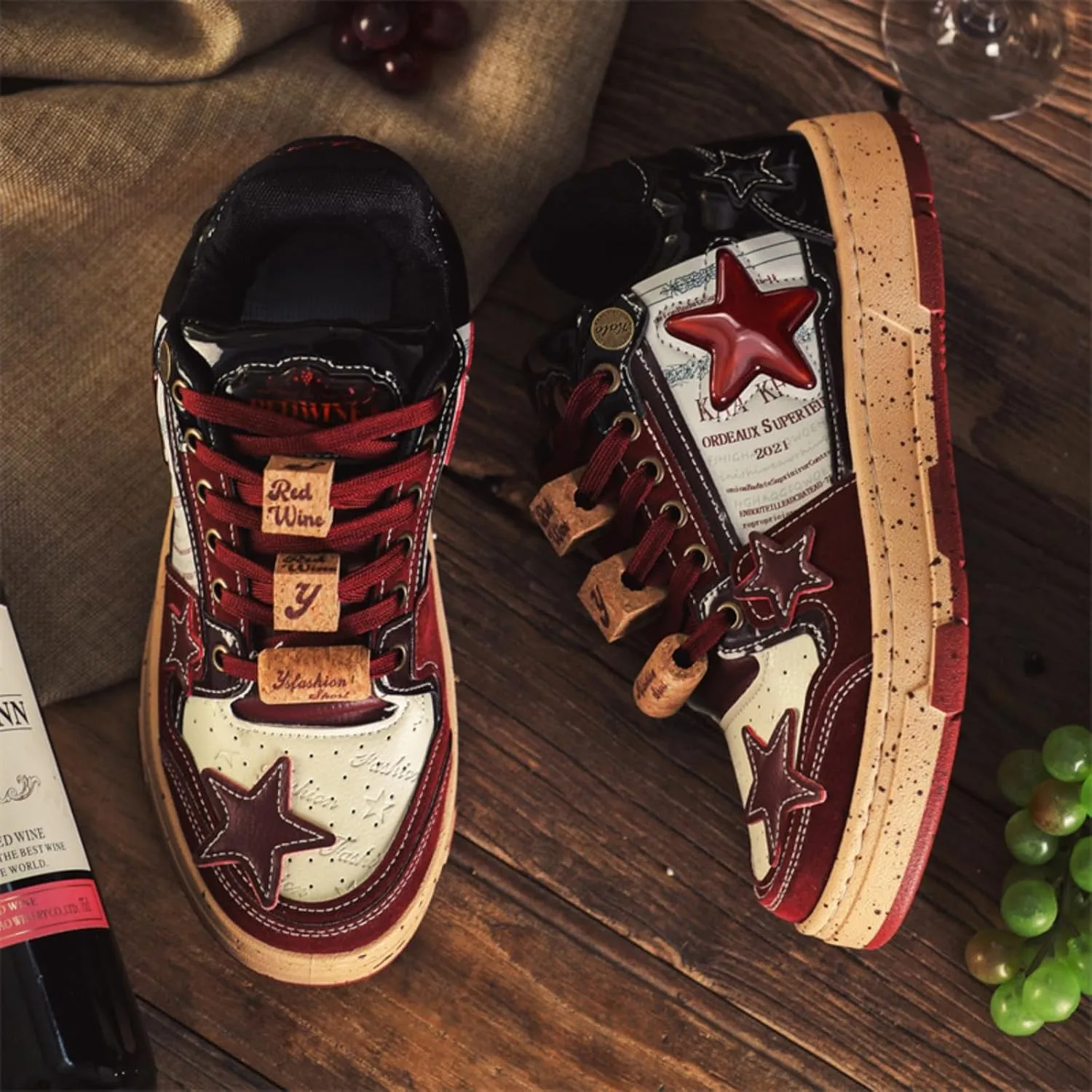 Premium Leather Y2K Retro Star Pattern Sneakers for Casual Wear with Comfortable Fit and Non-Slip Sole