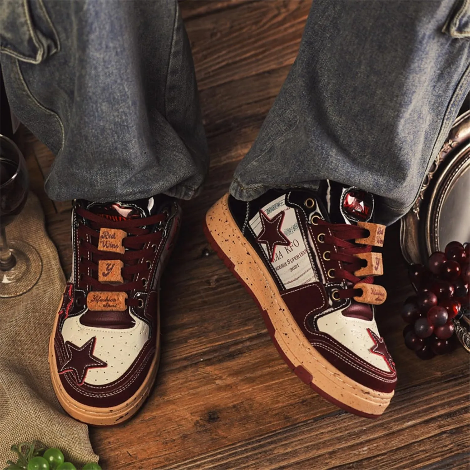 Premium Leather Y2K Retro Star Pattern Sneakers for Casual Wear with Comfortable Fit and Non-Slip Sole