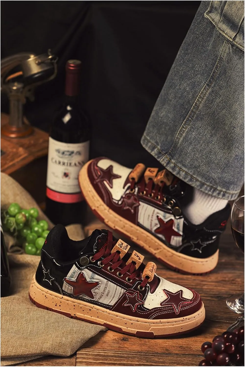 Premium Leather Y2K Retro Star Pattern Sneakers for Casual Wear with Comfortable Fit and Non-Slip Sole