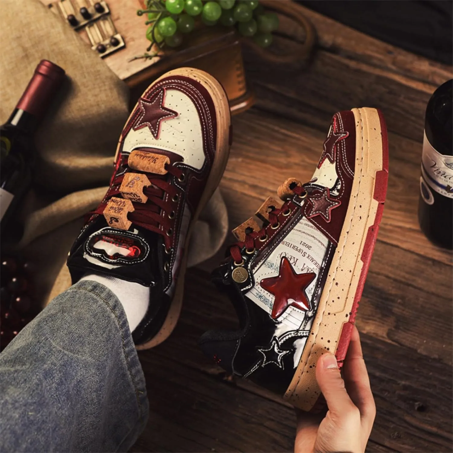 Premium Leather Y2K Retro Star Pattern Sneakers for Casual Wear with Comfortable Fit and Non-Slip Sole