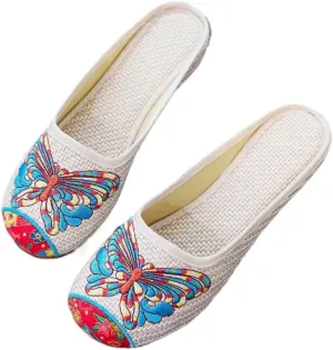 Premium Luxury Handmade Embroidery Linen Slides Summer Slippers For Women Sandals Flip Flops Arch Support Soft Sole Footwear