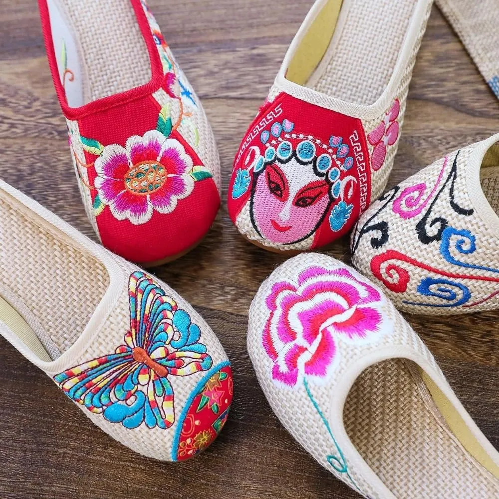 Premium Luxury Handmade Embroidery Linen Slides Summer Slippers For Women Sandals Flip Flops Arch Support Soft Sole Footwear