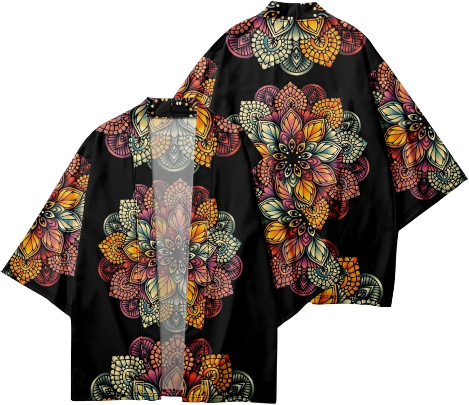 PRIJOUHE Mens Kimono Robe Jacket 3/4 Sleeve Open Front Japanese Shirt Bathrobe Lightweight Coat