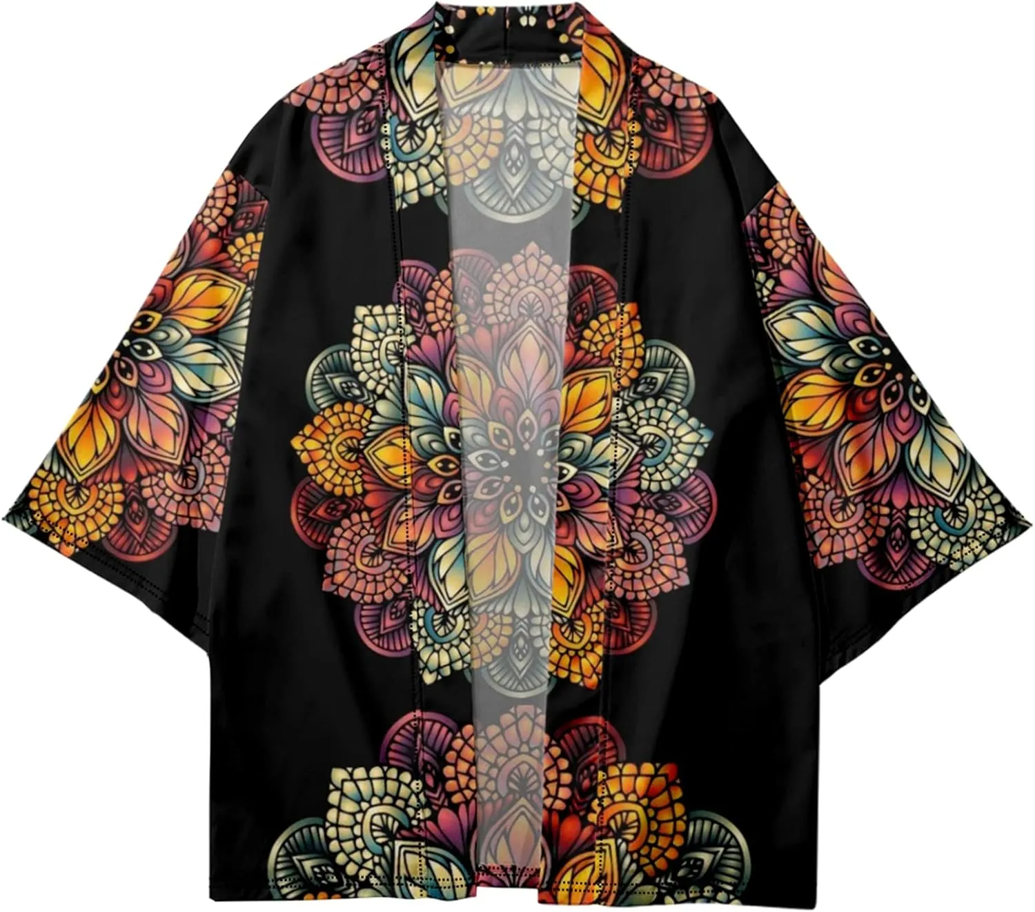 PRIJOUHE Mens Kimono Robe Jacket 3/4 Sleeve Open Front Japanese Shirt Bathrobe Lightweight Coat