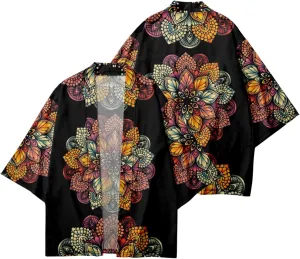 PRIJOUHE Mens Kimono Robe Jacket 3/4 Sleeve Open Front Japanese Shirt Bathrobe Lightweight Coat