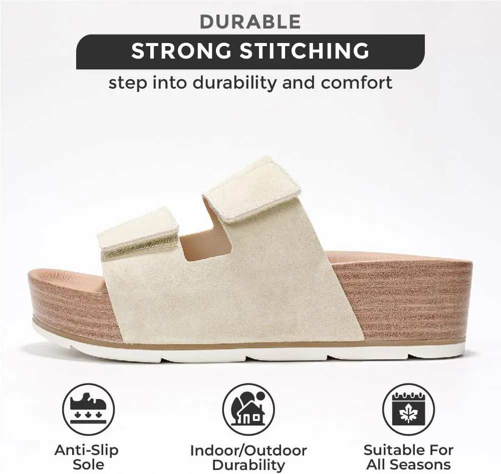 Project Cloud Genuine Leather Platform Sandals Women Footwear - Beach Summer Wedges with Comfortable Memory Foam Insole - Non Slip & Lightweight Wedge Sandals for Women 2025 (Pismo)