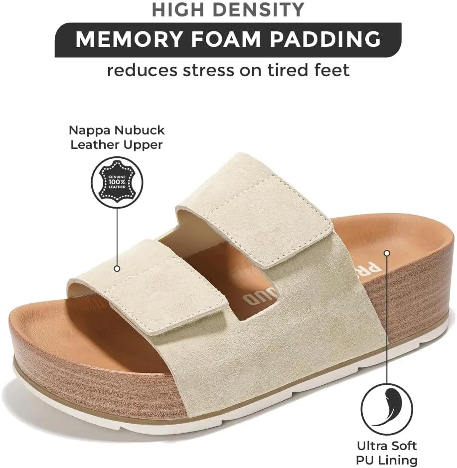 Project Cloud Genuine Leather Platform Sandals Women Footwear - Beach Summer Wedges with Comfortable Memory Foam Insole - Non Slip & Lightweight Wedge Sandals for Women 2025 (Pismo)