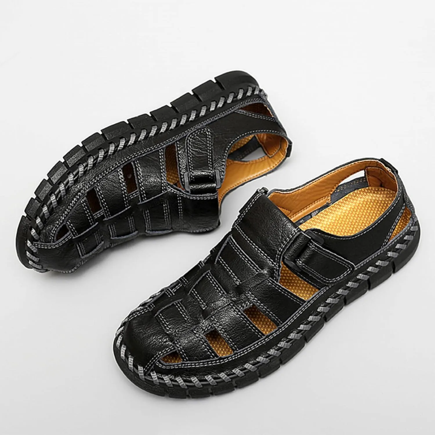 Qiucdzi Men Sandals Closed Toe Hiking Sandals Waterproof Fisherman Walking Sandals for Summer Beach