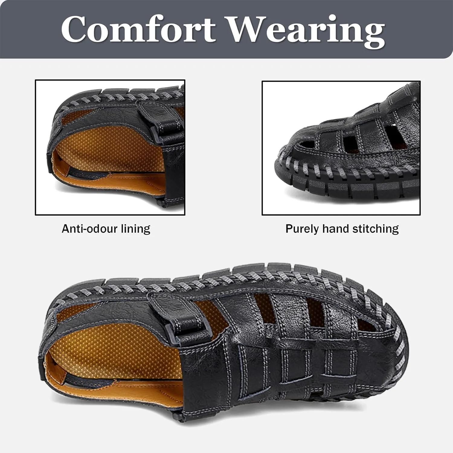 Qiucdzi Men Sandals Closed Toe Hiking Sandals Waterproof Fisherman Walking Sandals for Summer Beach