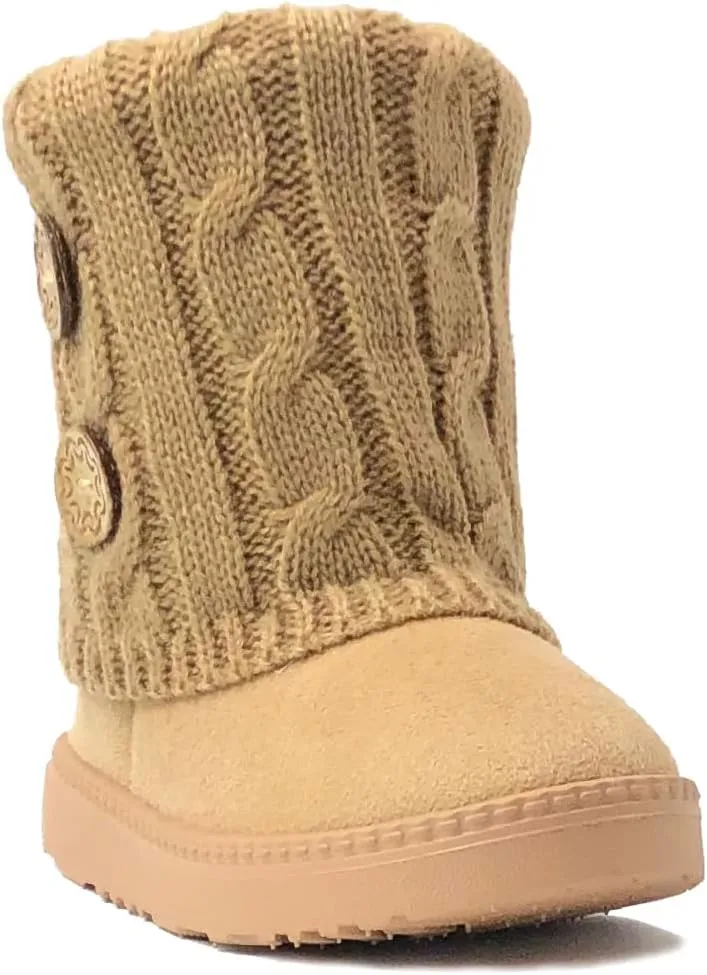 REDVOLUTION Kids Boots Toddler Girls Cute 2 Buttons || Rhinestone Faux Fur Suede Knitting Shoe