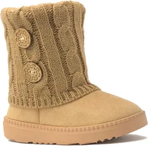 REDVOLUTION Kids Boots Toddler Girls Cute 2 Buttons || Rhinestone Faux Fur Suede Knitting Shoe