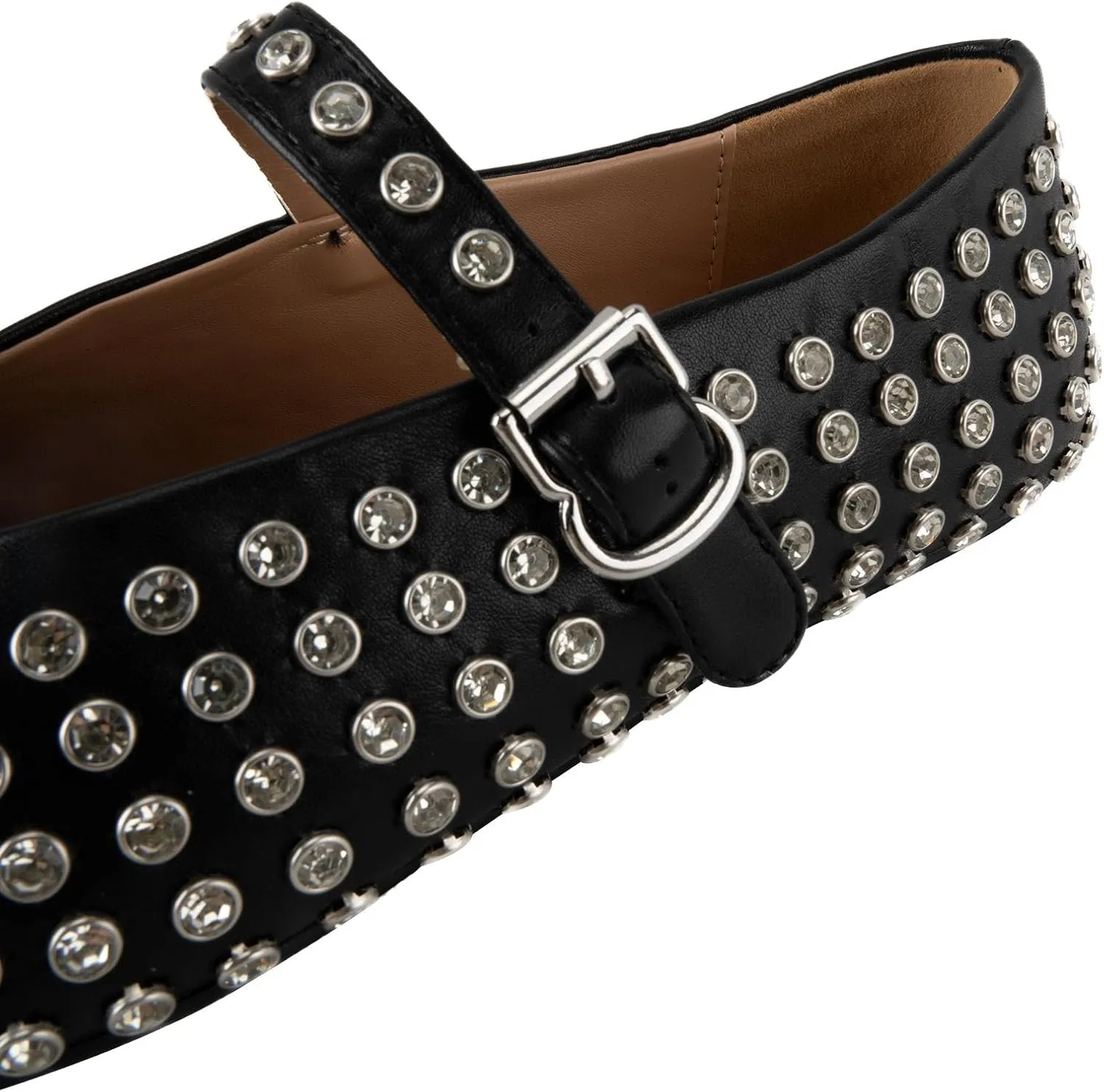 Rhinestone Flats for Women Crystal Studded Mary Jane Ballet Flats Shoes Buckle Strap Sparkly Casual Dress Ballerina Shoes