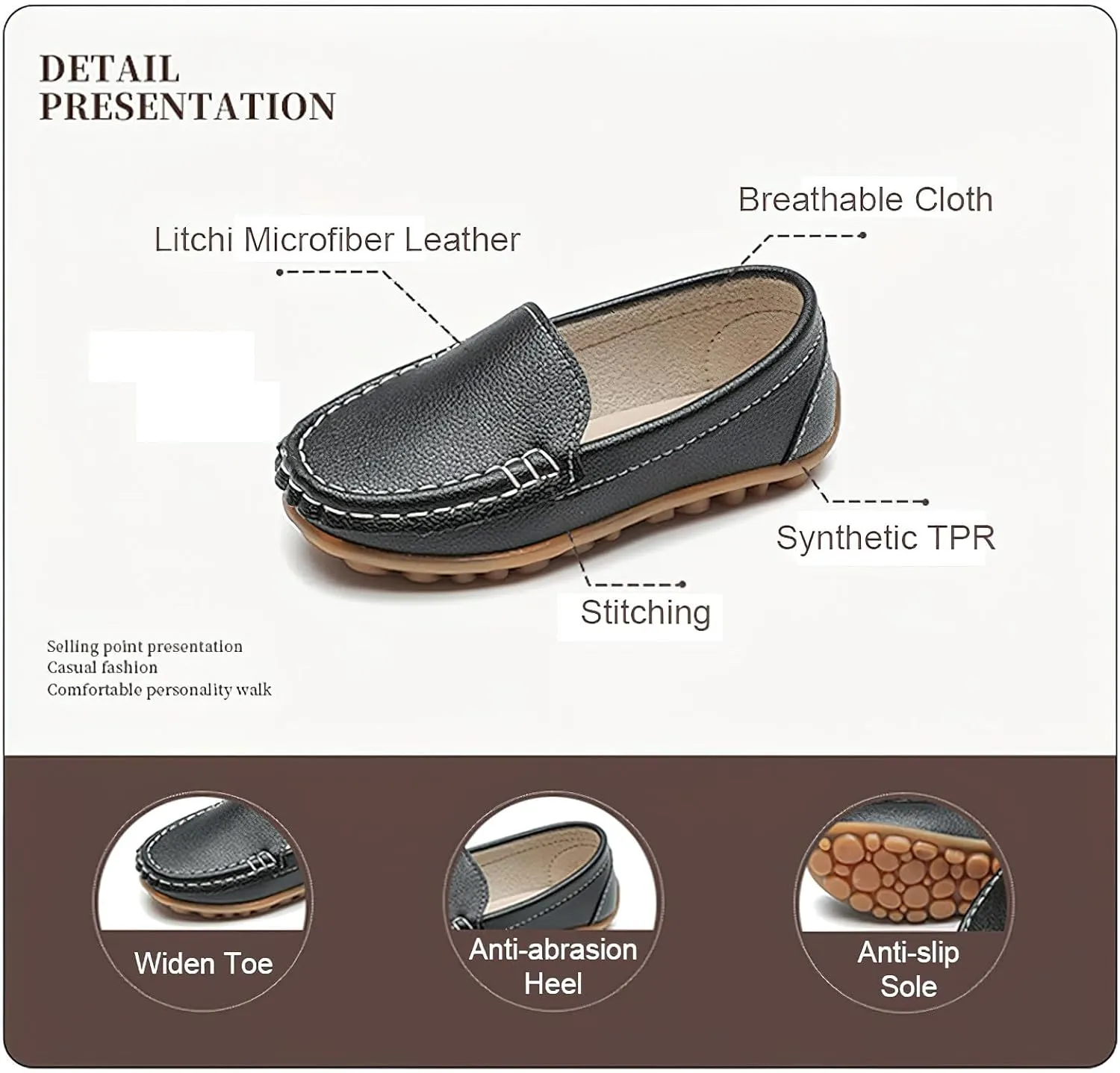 rismart Unisex Kids Slip on Loafers for Boys Girls School Casual Dress Flat Shoes