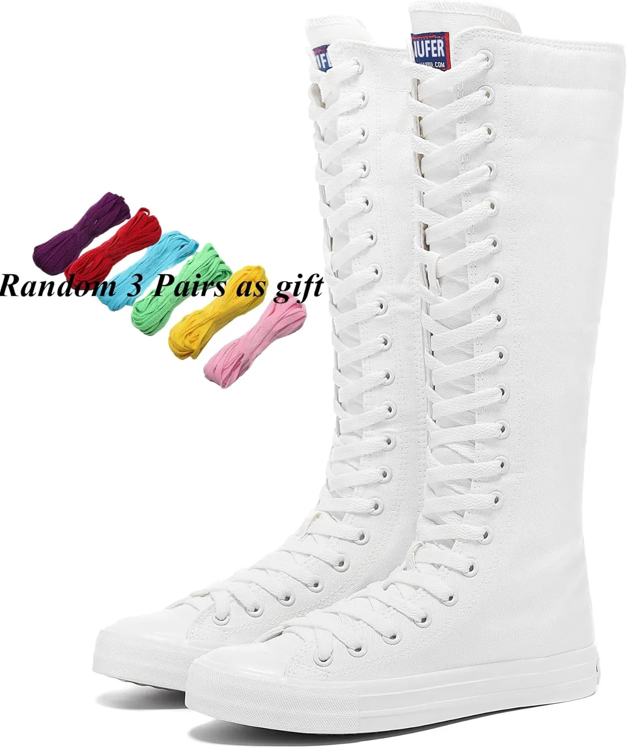 rismart Women's Canvas Sneakers Knee Length High Top Side Zip School Cheergirls Long Boots