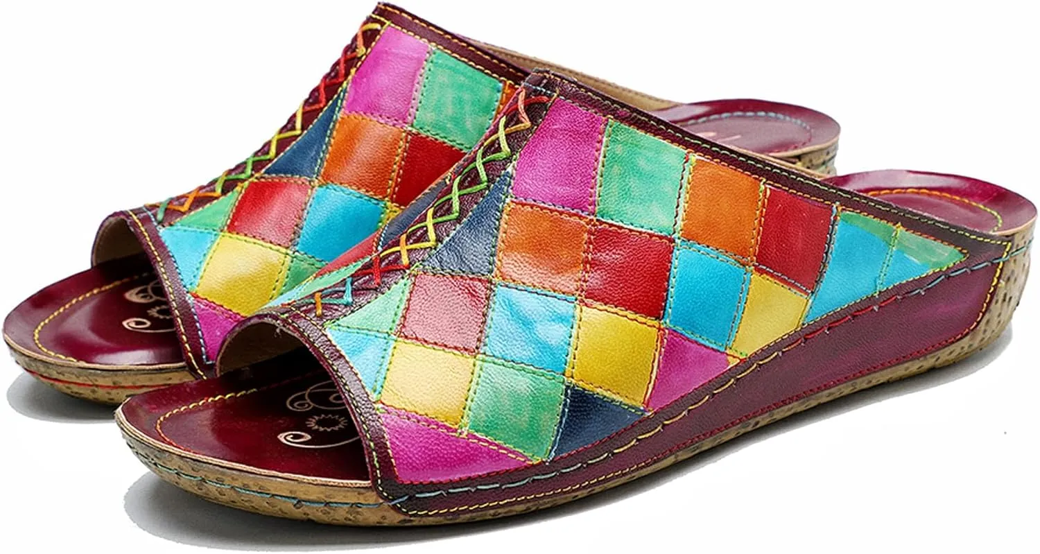 Riutiru Women's Handmade Vintage Ethnic Style Lambskin Sandals and Slippers - Fashion and lightweight Suitable for Any Occasion