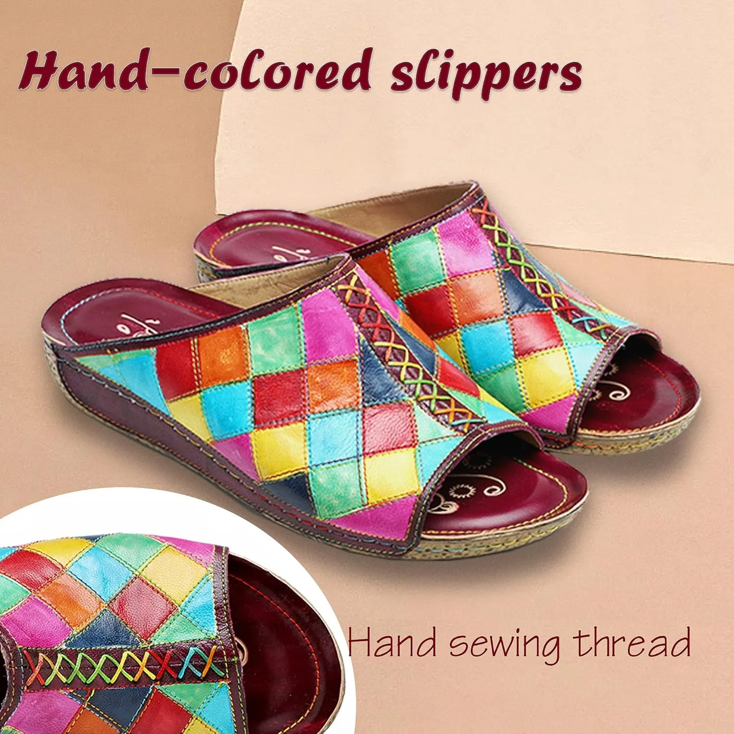 Riutiru Women's Handmade Vintage Ethnic Style Lambskin Sandals and Slippers - Fashion and lightweight Suitable for Any Occasion