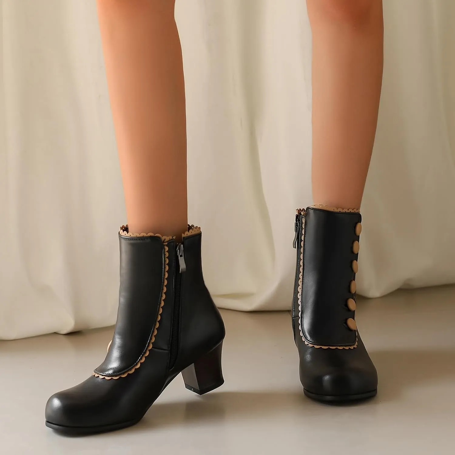 Roimaash Women's Victorian Boots Ankle High Cone Heels