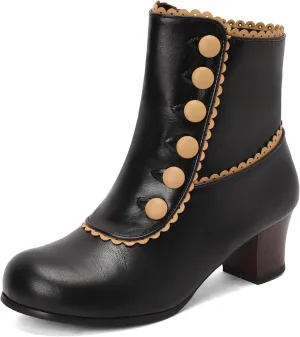 Roimaash Women's Victorian Boots Ankle High Cone Heels