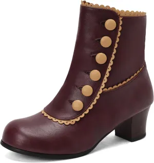 Roimaash Women's Victorian Boots Ankle High Cone Heels