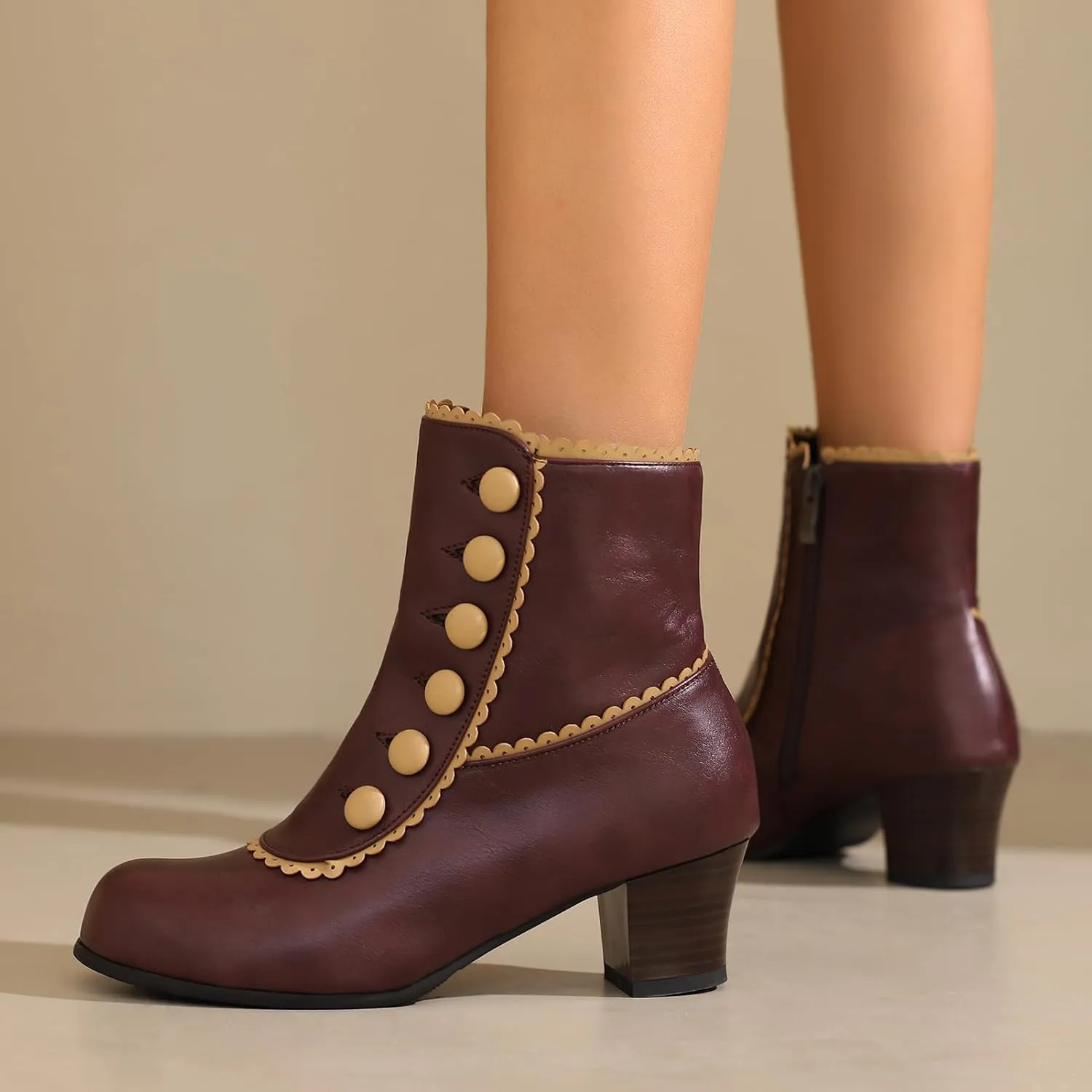 Roimaash Women's Victorian Boots Ankle High Cone Heels