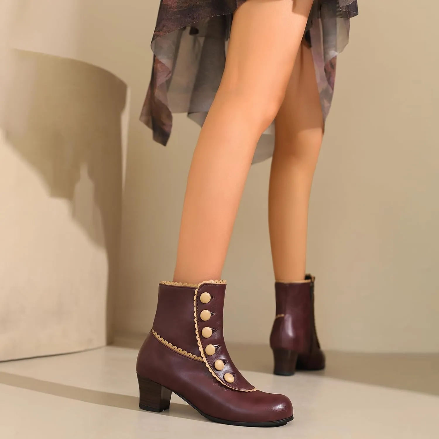 Roimaash Women's Victorian Boots Ankle High Cone Heels